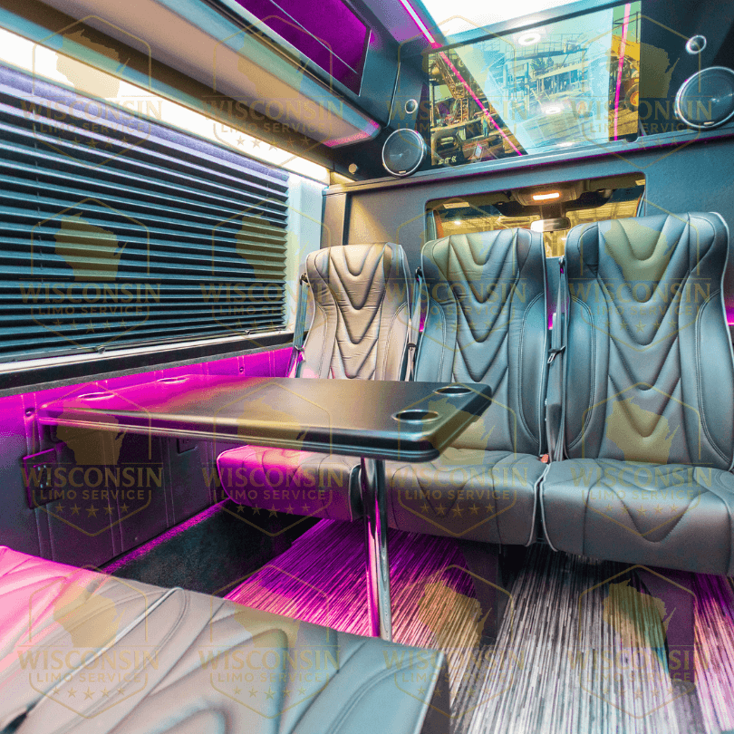 Corporate airport transfer with executive Sprinter limo in Milwaukee, Wisconsin Corporate airport transfer with executive Sprinter limo in Milwaukee, Wisconsin