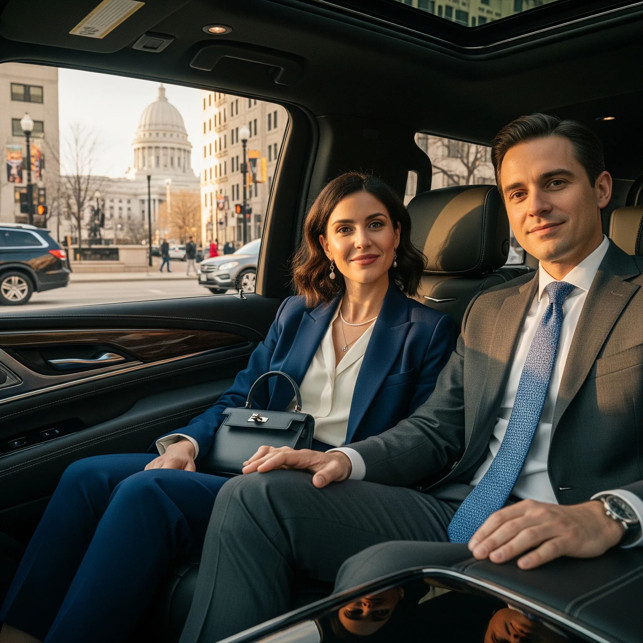 Executive black car service in Madison city center