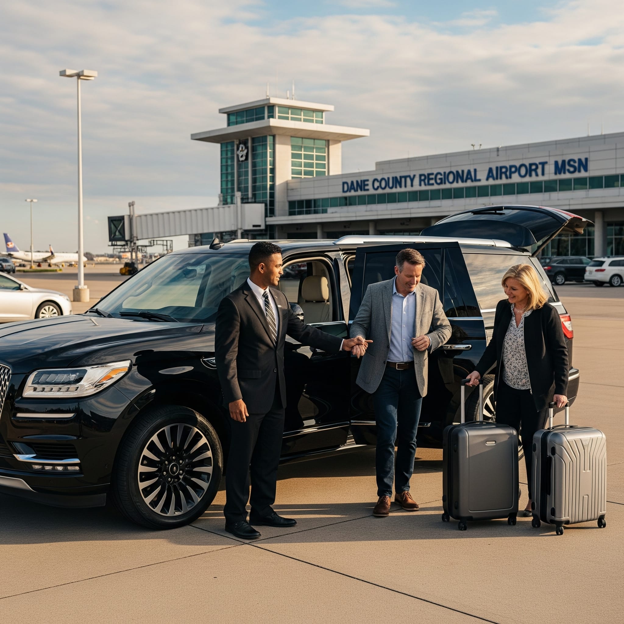 Private chauffeur pickup at Dane County Regional Airport Private chauffeur pickup at Dane County Regional Airport