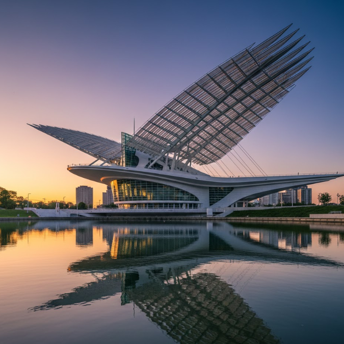 Milwaukee Art Museum, highlighting its iconic white wing structure