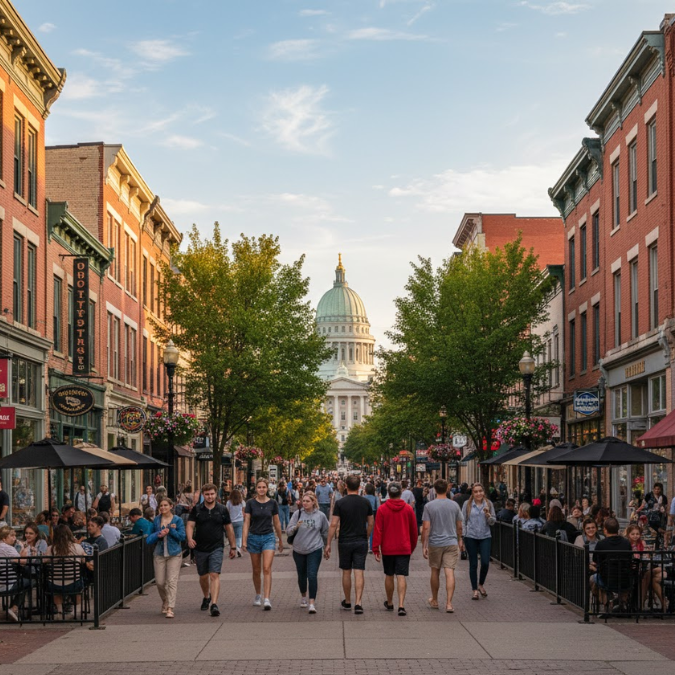 State Street in Madison with restaurants and shops
