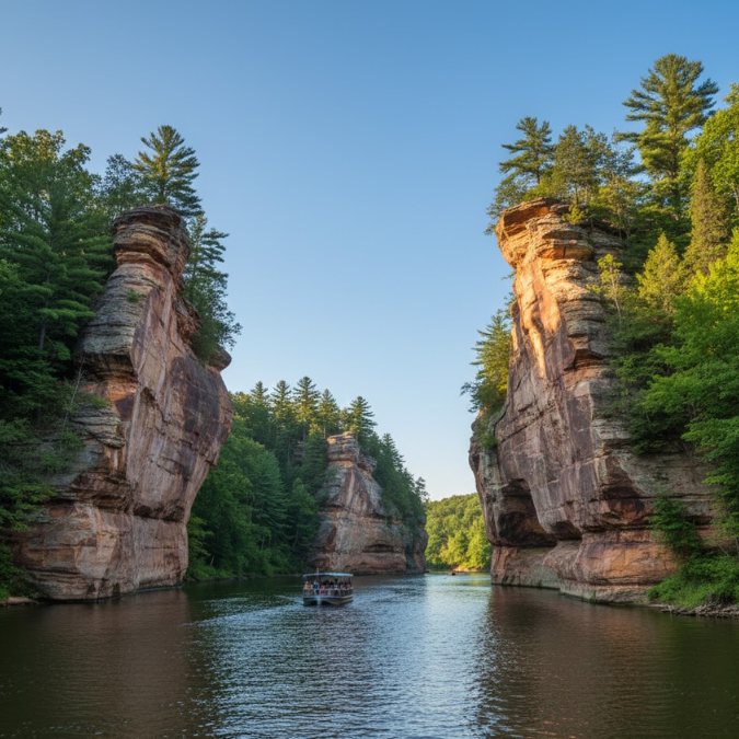 Wisconsin Dells sandstone cliffs along the river