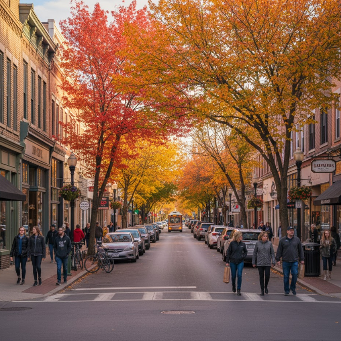 downtown Appleton, featuring local shops and people walking