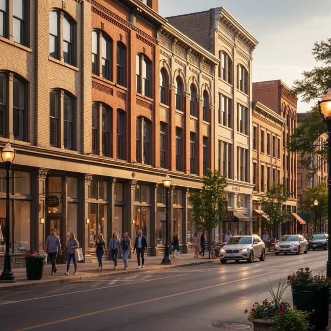 the Historic Third Ward in Milwaukee, featuring its iconic brick buildings and bustling shoppers