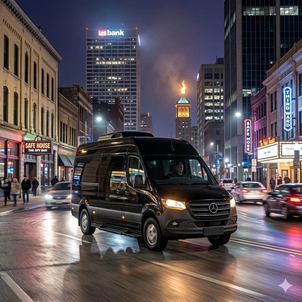 Milwaukee Sprinter Limo Service driving around downtown
