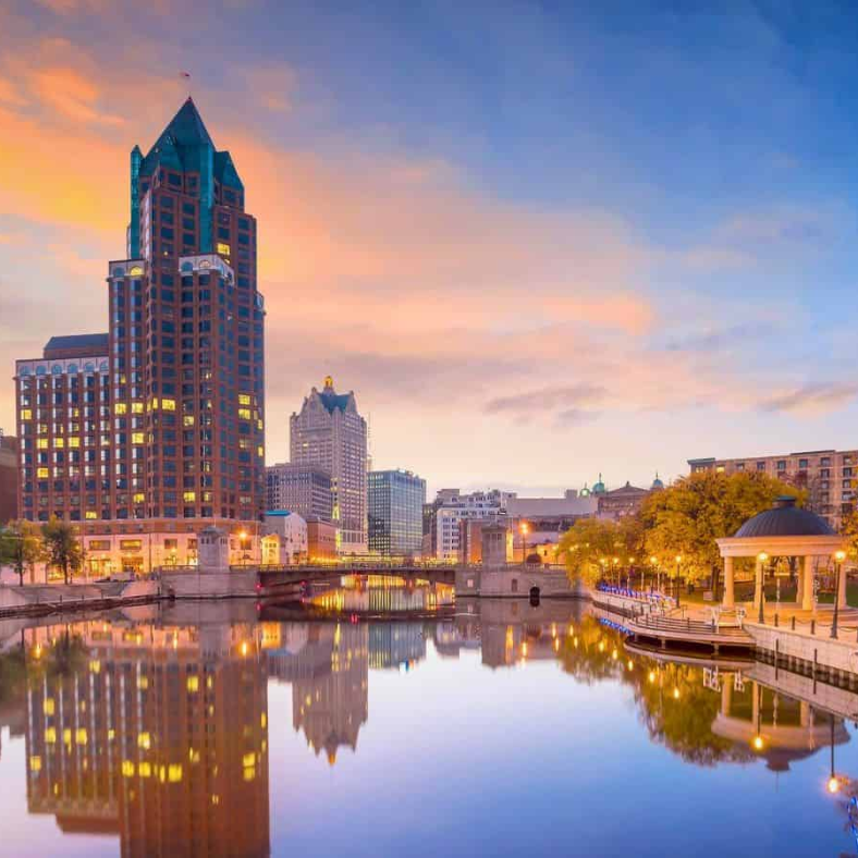 Downtown Milwaukee city street where our luxury limo service operates daily Downtown Milwaukee city street where our luxury limo service operates daily